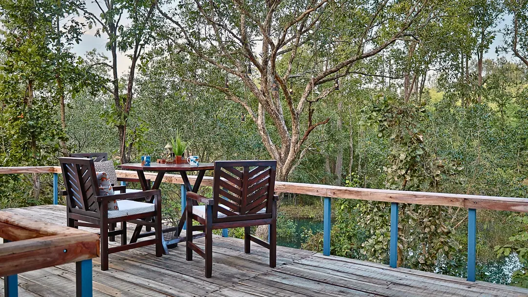 Chairs on the King's Tent deck looking over the trees